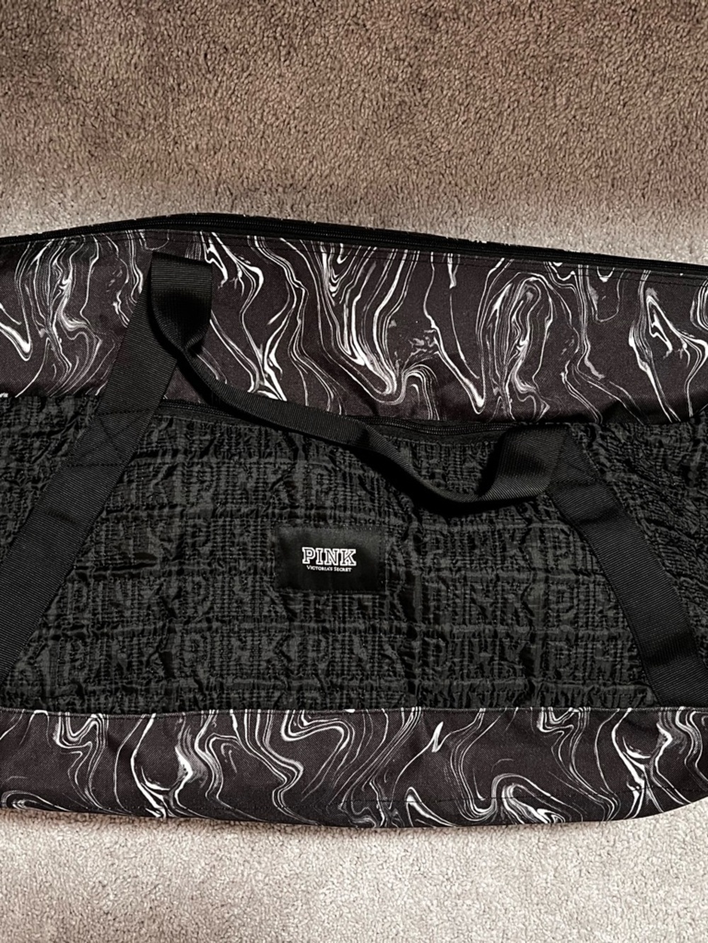 PINK Victoria's Secret Black Marble-Trim Duffel